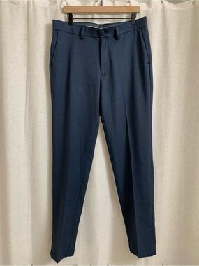 Haggar Cool Right Performance Flex Men's Navy Chino Trousers Slim Tailored Fit
